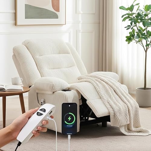 Hicosit Power Pushback Recliner with Cup Holders, Electric Recliner Chair for Adults, Reclining Chair with Side Pocket for Living Room (1, Stripe White)