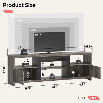 Bestier TV Stand with LED Light for TVs up to 80 Inch, Farmhouse Entertainment Center with Adujstable Shelf and Storage Cabinets, Wood TV Console Table for Living Room Bedroom - Wash Grey