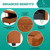 Naomi Home Jenny Sectional Sofa Sleeper with Storage Chaise, Tufted Pull Out Couch with Storage, Sectional Bed, L-Shaped Reversible Sleeper Sofa, Caramel,Air Leather Naomi Home