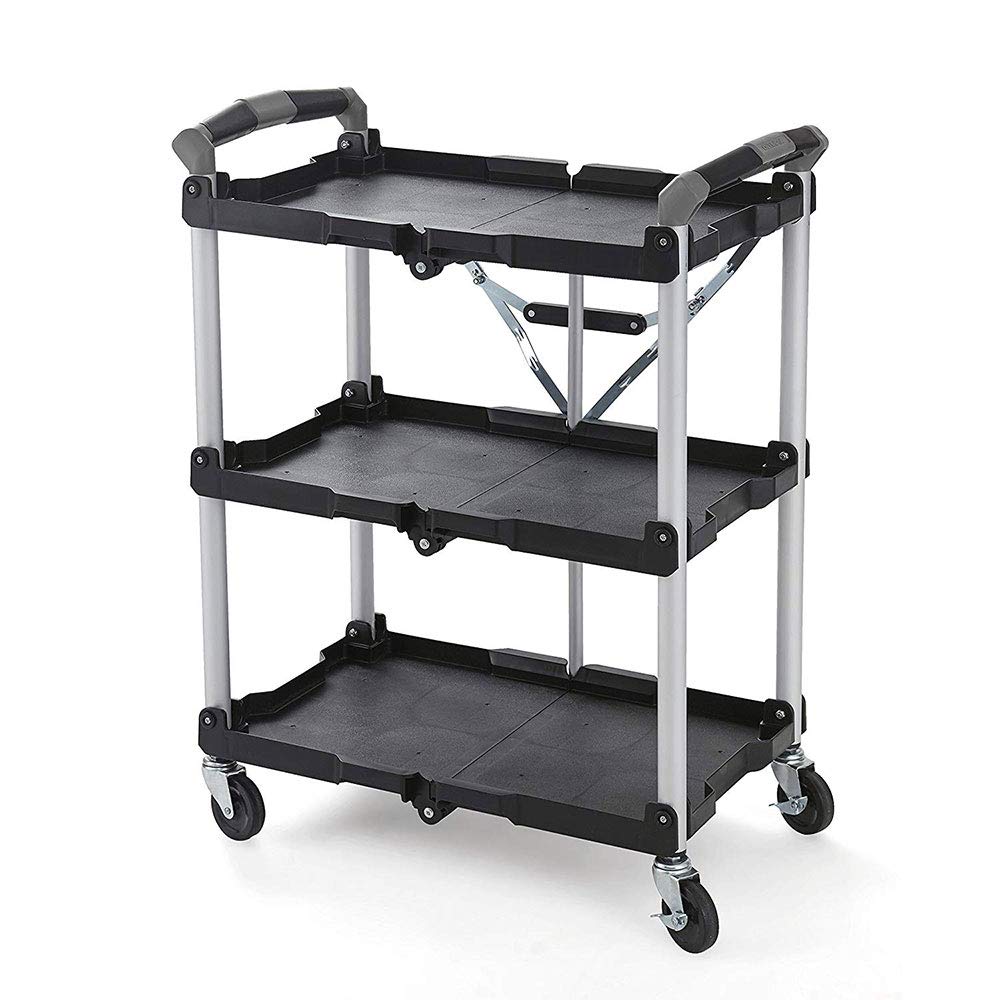 Olympia Tools 85-188 Pack-N-Roll Folding Collapsible Service Cart, Black, 50 Lb. Load Capacity per Shelf - WoodArtSupply