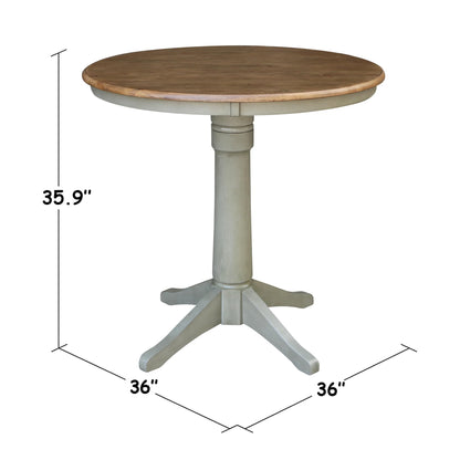 IC International Concepts 36" Round Top Pedestal Counter Height-Distressed Hickory/Stone Finish Dining Tables - WoodArtSupply