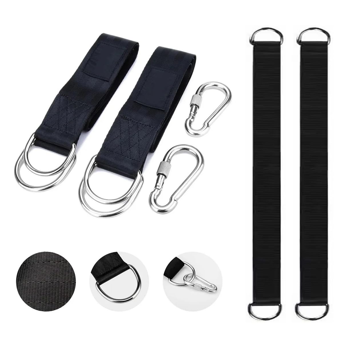 SquEqu 2 Pack Tree Swing Straps Hanging Kit 50cm 400lbs Heavy Duty Belt with Safer Lock Snap Hook Clip Carabiner Connector for Hammock Punching Bag Swings Chair Seat Gym Bar Handle Cable Outdoor SquEqu