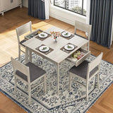 VECELO 5-Piece Square Dining Table Set for 4, 38.2'' Solid Wood Kitchen Table with 4 Upholstered Chairs & 2 Drawers for Dining Room, Kitchen, Small Space, Washed Gray VECELO