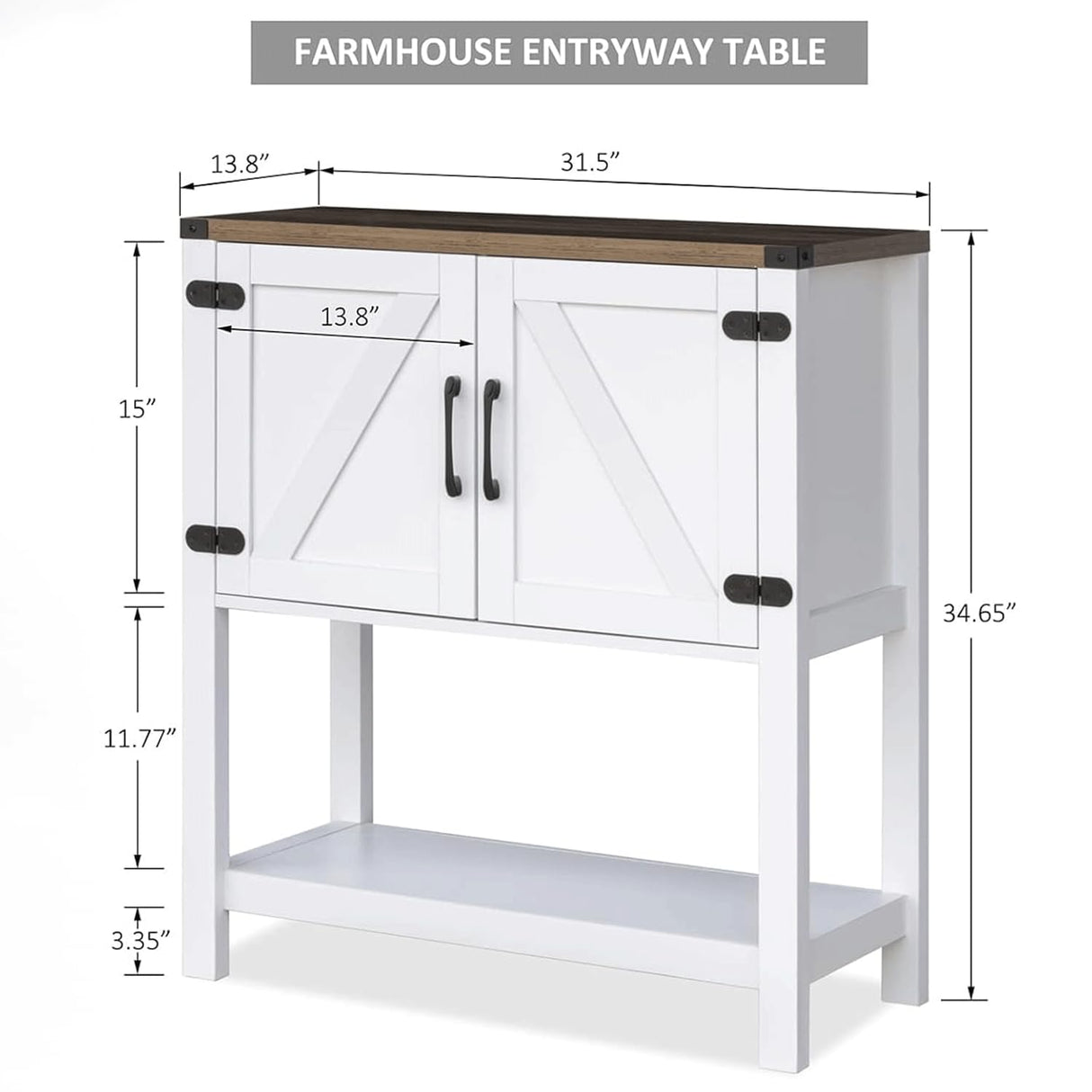 Cheersstar Farmhouse Console Table with 2-Door Cabinet, Coffee Bar, Entryway Table with Storage Shelf, Sofa Tables Buffet Sideboard for Kitchen, Hallway, Dining, Living Room, White Cheersstar