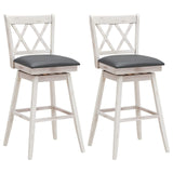 COSTWAY Bar Stool Set of 2, 360° Swivel Bar Height 29.5 inch Bar Stool with Foot Rest Upholstered Cushion & Ergonomic Backrest, Sturdy Frame, for Pub, Restaurant, Home (2, Antique White+ Grey) COSTWAY