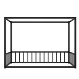 Twin Size Canopy Floor Bed with 4 Posters and Guardrails, Twin Size Montessori Floor Bed with High Fence, Anti Bump Design, Easy Assemble Montessori Beds, Heavy Duty Canopy Beds Black Bellemave