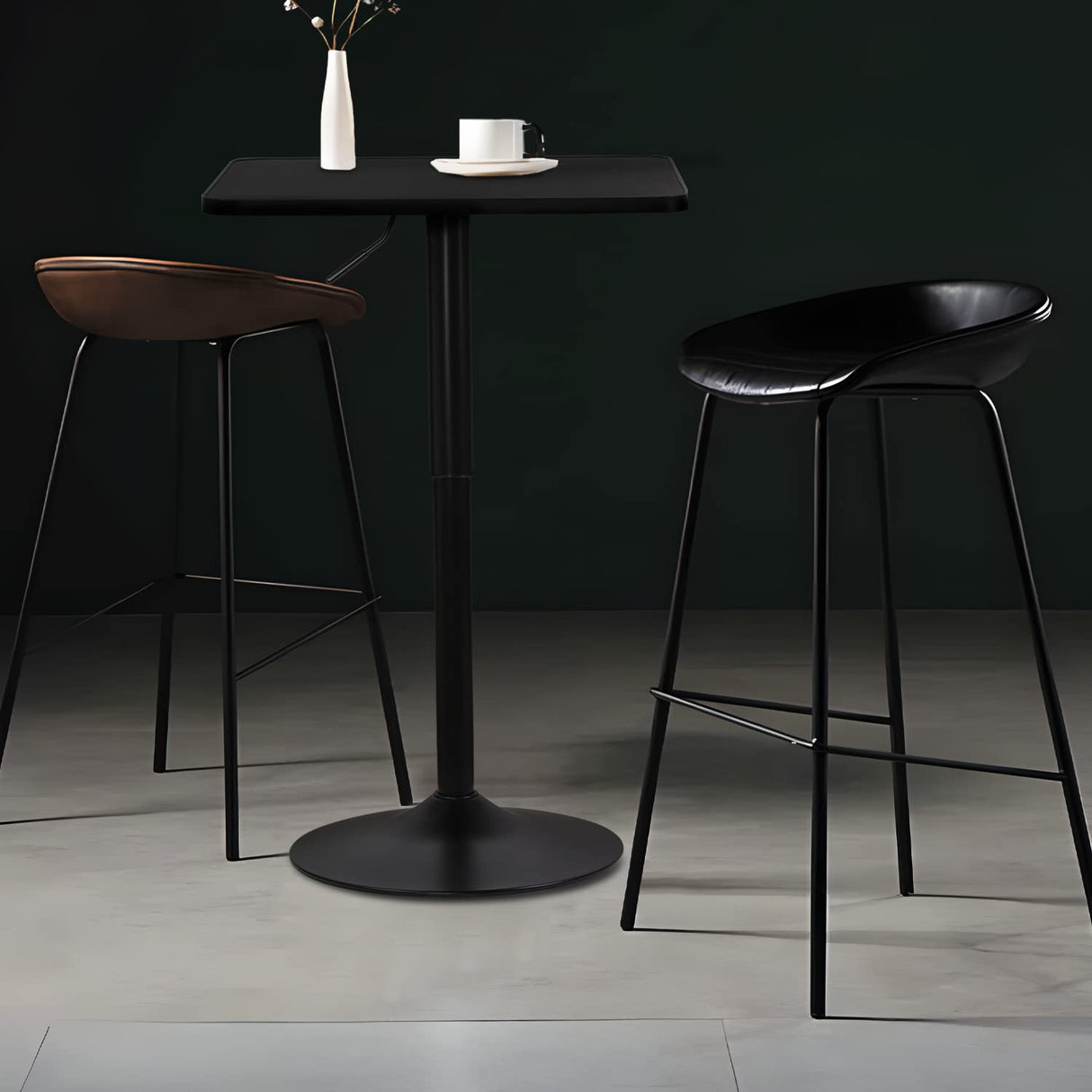 MoNiBloom Square Bar Table Kitchen Dining Table High Top Table for Home Balcony Indoor Outdoor Bistro Table 27.5"- 36" Height-Adjustable Cocktail Table, Black MoNiBloom