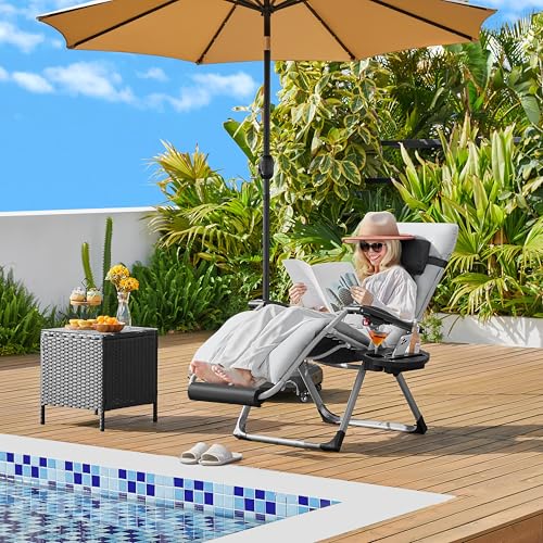 Yaheetech Zero Gravity Chair, Folding Reclining Lounge Recliner with Removable Pad & Headrest & Side Cup Holder Tray for Indoor and Outdoor Gray/1 Yaheetech