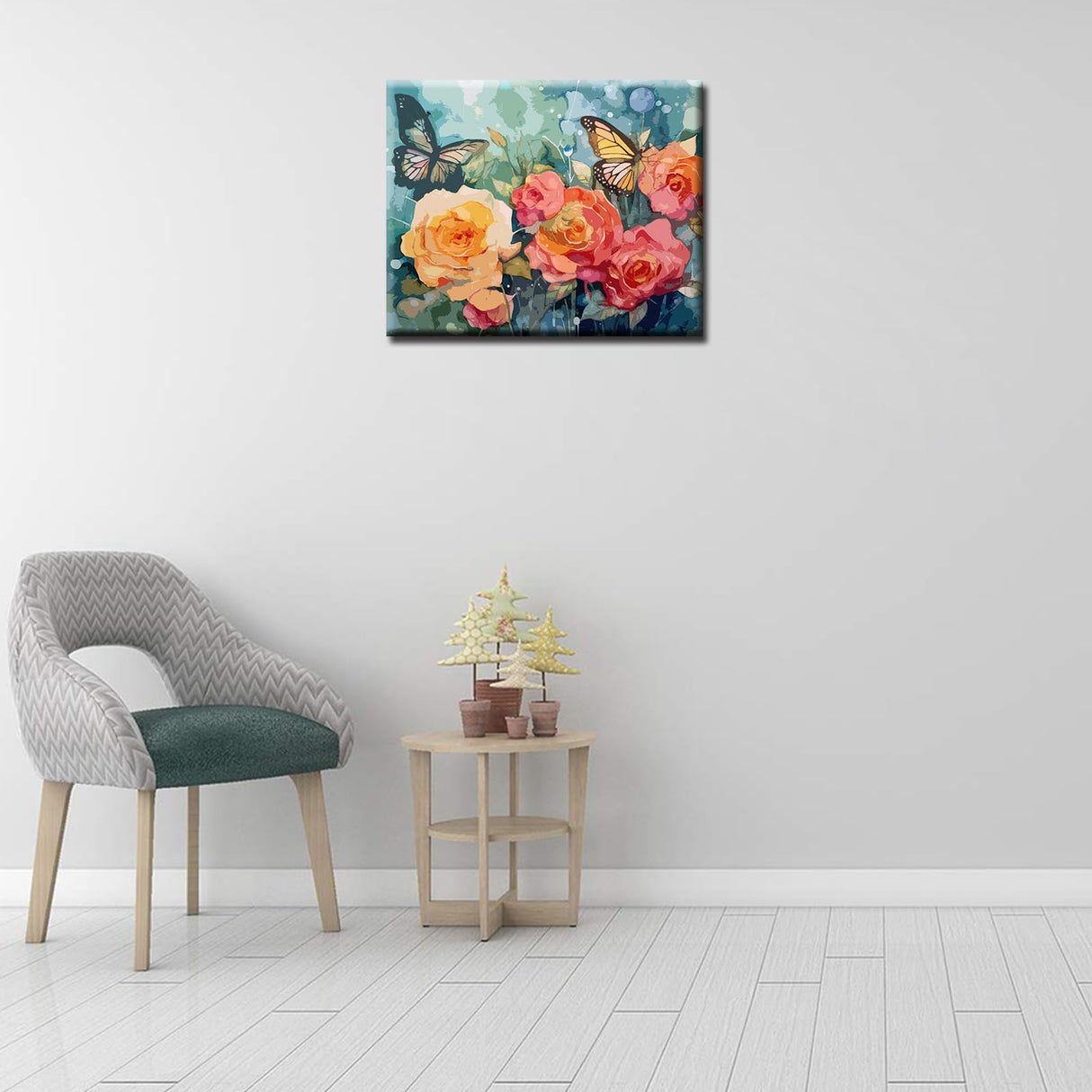 Tucocoo Colourful Rose Paint by Numbers Kits 16x20inch Canvas DIY Digital Oil Painting for Adults Beginner with Brushes and Acrylic Pigment - Floral and Butterfly for Home Decor Gifts (Without Frame) Tucocoo