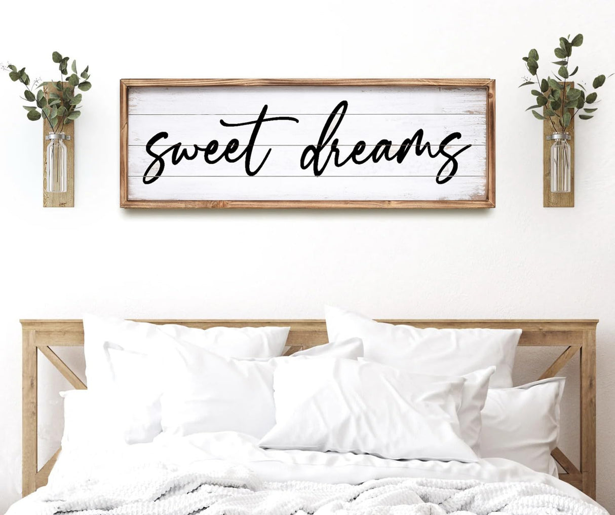 UPPER DECOR Sweet Dreams Wall Decor Above Bed 42''×15'' Large Bedroom Wall Sign Farmhouse Bedroom Sign Wood Framed Guest Room Decor Master Bedroom Wall Decoration UPPER DECOR