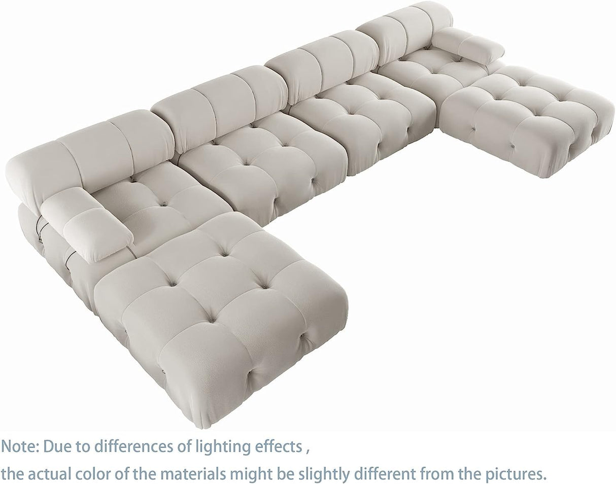JACH 138" Modular Sectional Couch, U-Shaped Minimalist Velvet Sofas with Chaise Ottomans, Convertible Modern Deep 6-Seat Sofas Furniture for Living Room, Apartment (Beige) JACH