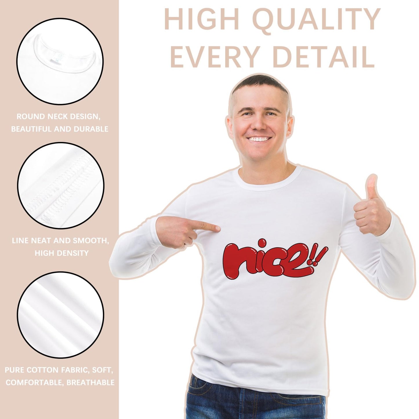 ORJ 5 pcs Sublimation Blank T-Shirts Round Collar Long Sleeve Adult White Polyester t Shirts(Large Long Sleeves)