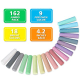 feela Sidewalk Chalk, 162 Pack 18 Colors Sidewalk Chalk Set For Kids Jumbo Chalk Bulk, Great for Kids Family, Paint on Sidewalk Wall School Driveway Blackboard Street Playground feela