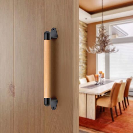 SELEWARE 12'' Barn Door Pull Handle Wood Handle w/Metal Brackets for Fence Gate Barn Door Closet Sliding Door Sheds Indoor Handrail Trays, Comfy & Long Last Using SELEWARE