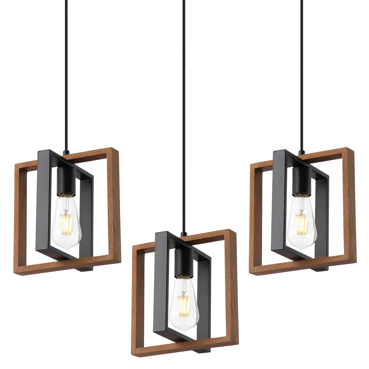 9MMML Wood Pendant Light Kitchen Island Set of 3, Farmhouse Hanging Lamp with 62'' Height Adjustable Cord, Small Ceiling Pendant Light Fixture for Dining Room, Entryway, Foyer 9MMML