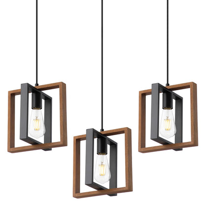 9MMML Wood Pendant Light Kitchen Island Set of 3, Farmhouse Hanging Lamp with 62'' Height Adjustable Cord, Small Ceiling Pendant Light Fixture for Dining Room, Entryway, Foyer