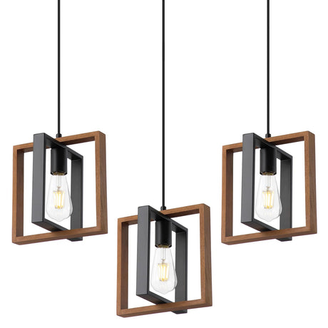 9MMML Wood Pendant Light Kitchen Island Set of 3, Farmhouse Hanging Lamp with 62'' Height Adjustable Cord, Small Ceiling Pendant Light Fixture for Dining Room, Entryway, Foyer 9MMML