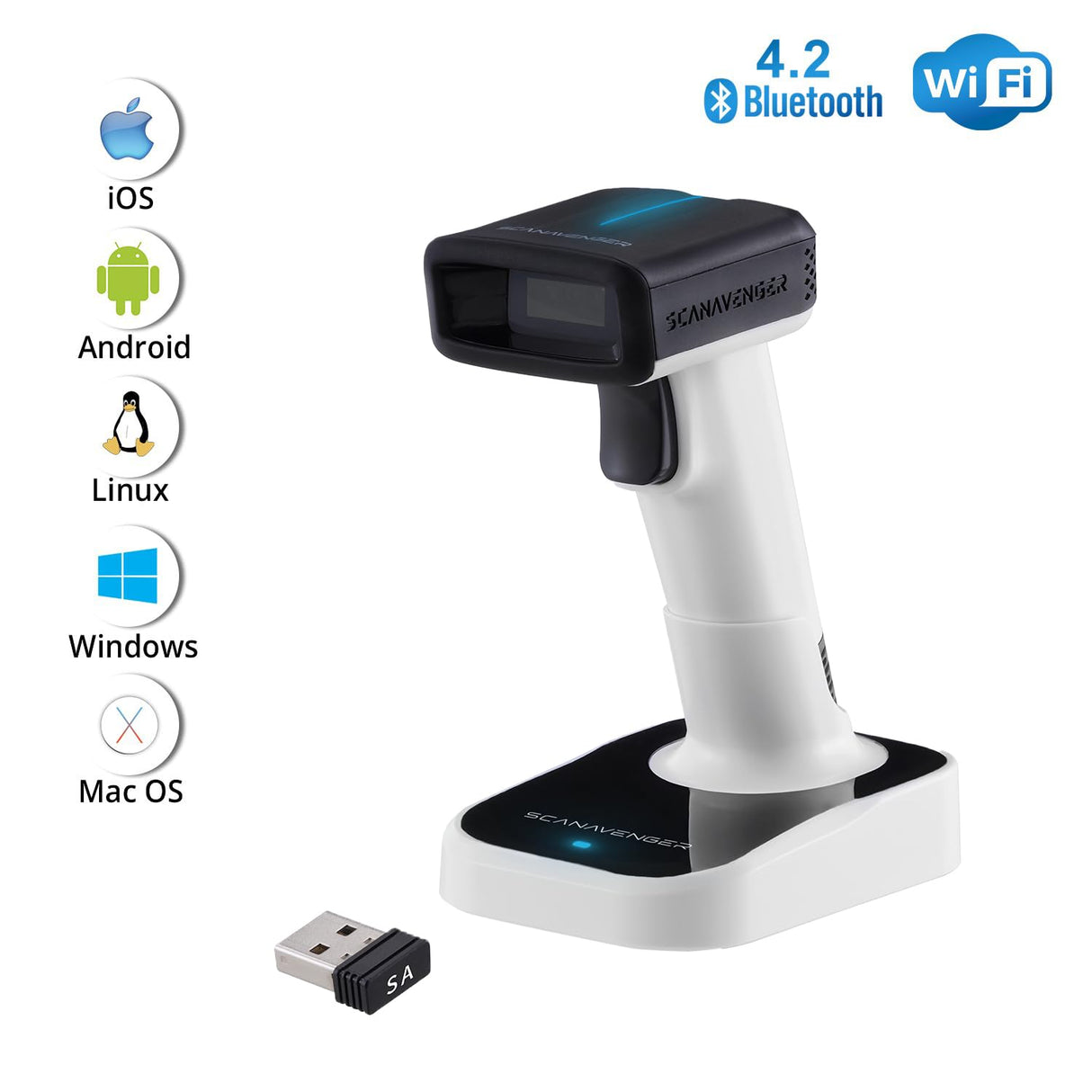 ScanAvenger Wireless Portable 1D&2D with Stand Bluetooth Barcode Scanner: Hand Scanner 3-in-1, Cordless, Rechargeable Scan Gun for Inventory - USB Bar Code/QR Reader (1D&2D Upgraded Next Gen Stand) ScanAvenger