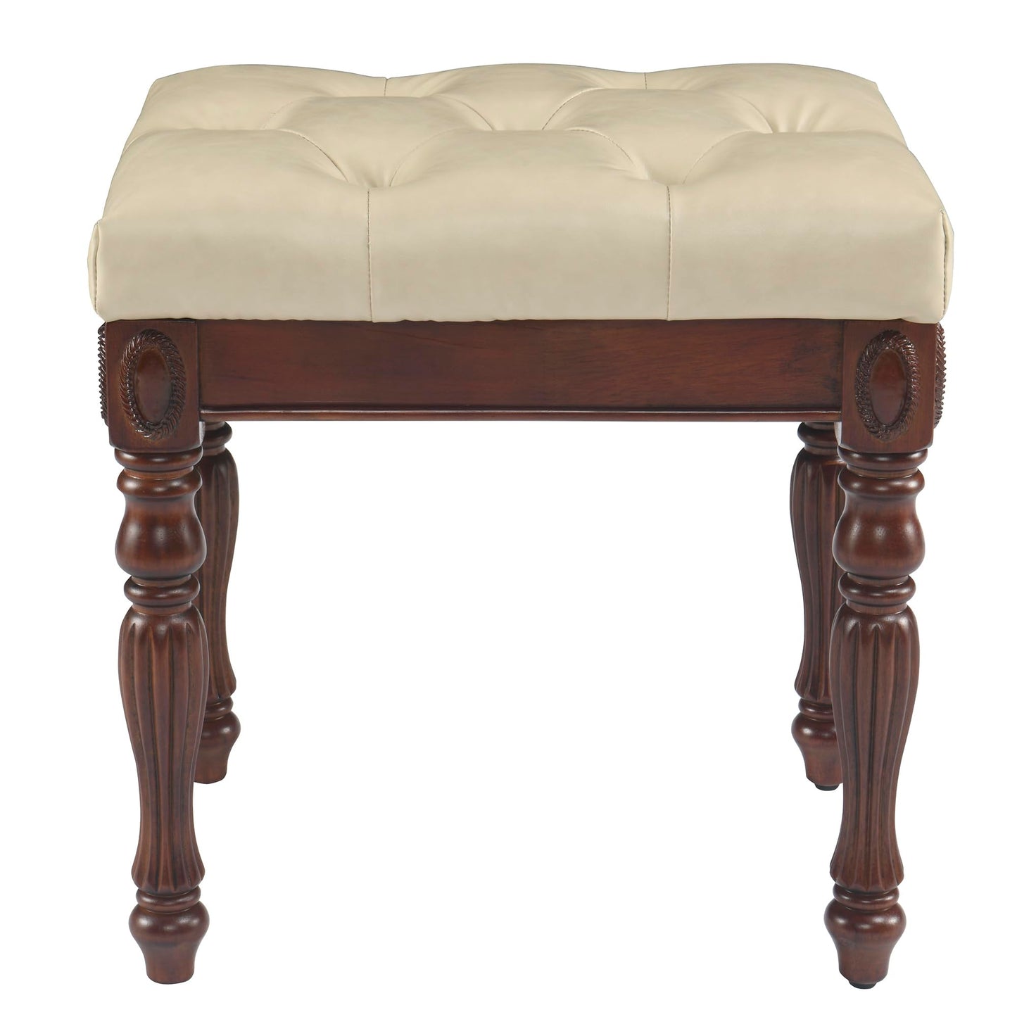 MODERION Vanity Bench Stool with Padded Cushion, Piano Bench with Solid Wood Carving Legs, Home Chairs Button Breathing Leather Upholstered Seat, - WoodArtSupply