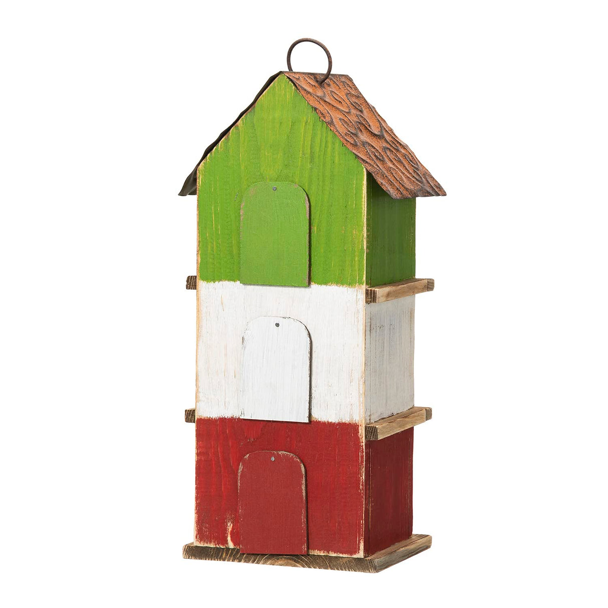 Glitzhome 13.75" H Multicolored Three-Tiered Distressed Solid Wood Birdhouse Garden Hanging Bird House for Outdoors Glitzhome
