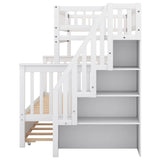 CITYLIGHT White Twin Over Full Bunk Bed with Trundle and Storage Stairway CITYLIGHT