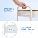 TOOLF 3-Tier Rolling Cart with Table Top, Metal Storage Cart on Wheels, Utility Organizer with Wooden Tray, Lockable Casters, Easy Assembly for Bathroom, Living Room, Office, Kitchen, White TOOLF