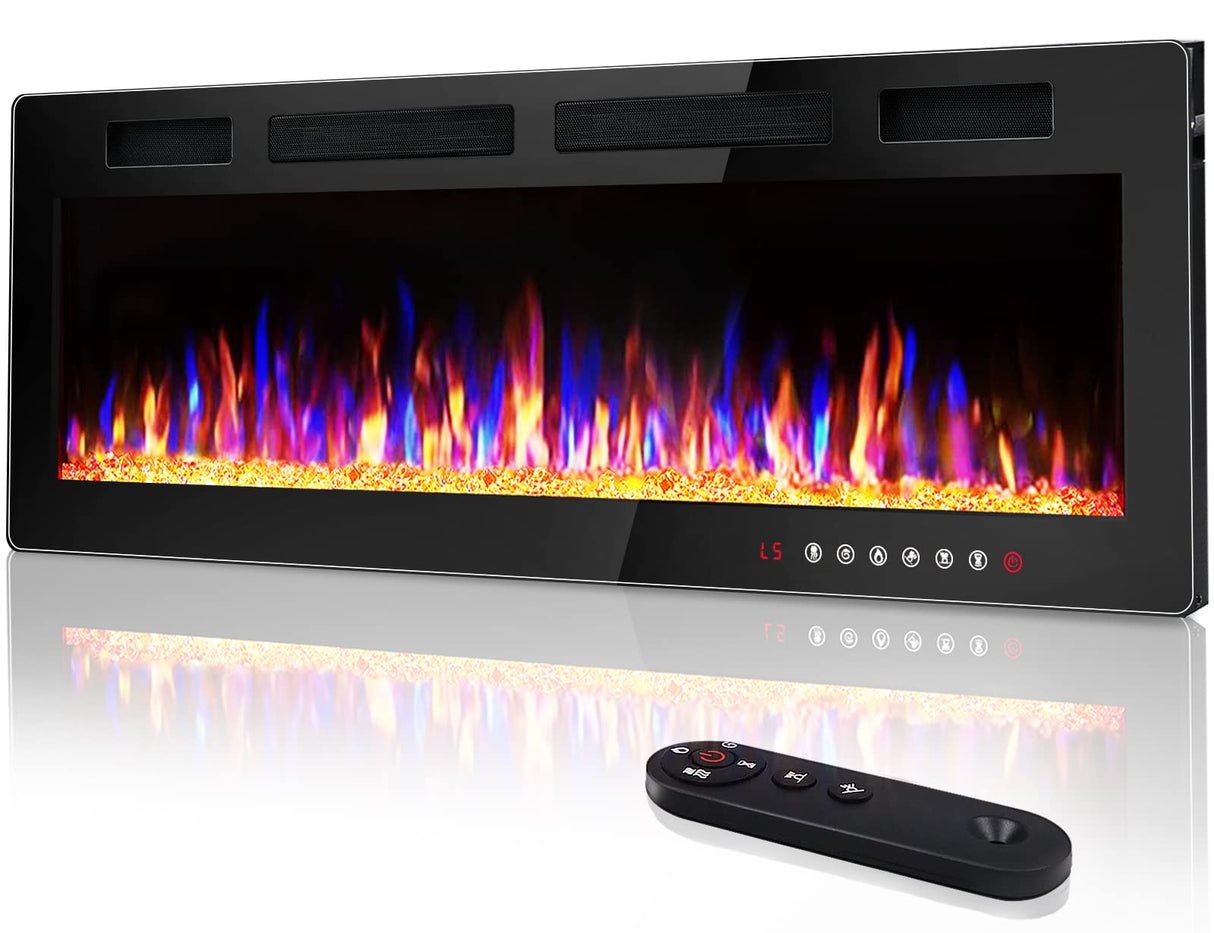 Vitesse 72 inch Ultra-Thin Electric Fireplace in-Wall Recessed and Wall Mounted Fireplace Heater,Linear Fireplace with Multicolor Flame,Timer,Low Noise,750/1500W,Touch Screen & Remote Control(72’’) VITESSE