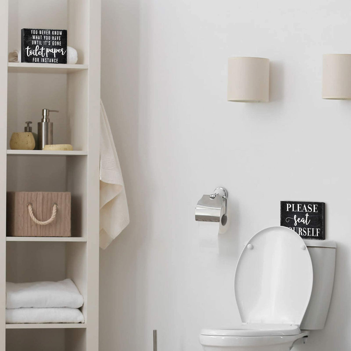2 Pieces Funny Farmhouse Bathroom Decor You Never Know What You Have Until It's Gone Toilet Paper Sign Please Seat Yourself Sign Humor Toilet Box Plaque for Toilet Decoration, 4 x 5 Inch (Black) Jetec