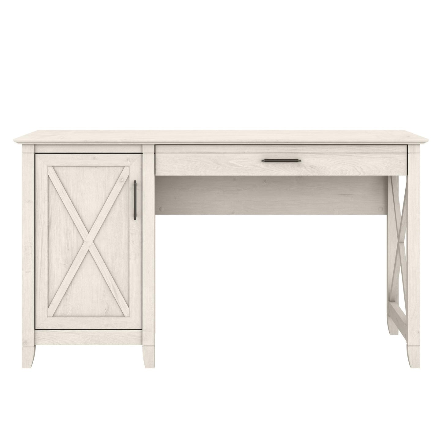 Bush Furniture Key West Computer Desk with Storage | Farmhouse PC Table for Home Office in Linen White Oak | 54W x 24D - WoodArtSupply