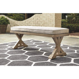 Signature Design by Ashley Beachcroft Patio Farmhouse Outdoor Upholstered Dining Bench, Beige Signature Design by Ashley