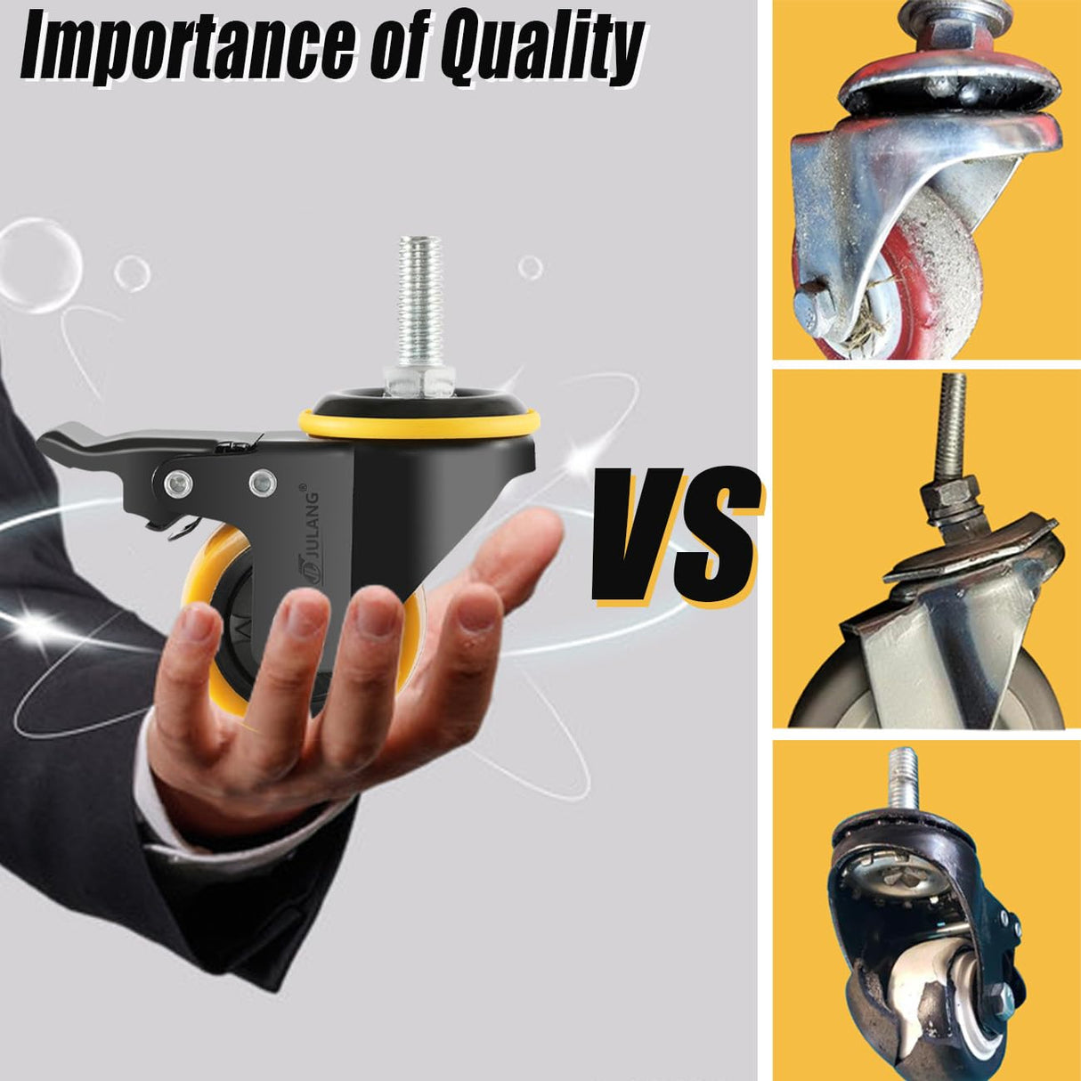 JULANG 2 inch Locking Caster Wheels，3/8'' Stem Castors (3/8" -16 x 1)，Threaded Stem Casters，Swivel Casters Set of 4 Heavy Duty for Furniture,Carts,Clothes Racks,Cafeteria Mobile Shelves. Julang