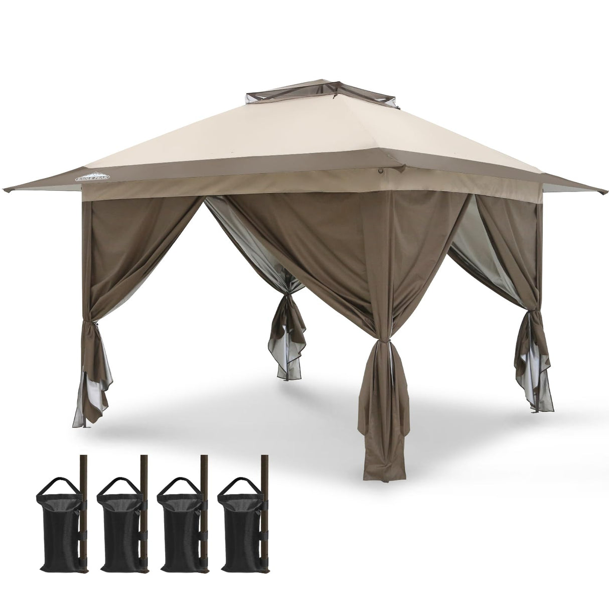 EAGLE PEAK 13x13 Pop Up Gazebo with 4 Wall Panels, Easy Up Canopy for Patio and Backyard, Easy Set up Outdoor Gazebo (Beige/Brown) EAGLE PEAK