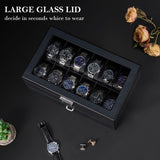 BEWISHOME Watch Case for Men with Drawer Glossy Watch Box Organizer Glass Lid and Paint Surface Men’s Jewelry Organizer 12 Slot Watch Holder Display Case Men Gifts SSH02A BEWISHOME