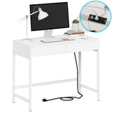 Treocho Computer Desk with USB Charging Ports and Power Outlets, Modern Simple 40 inch White Desk with 2 Drawers, Vanity Desk, Makeup Table for Home Office, Bedroom Treocho