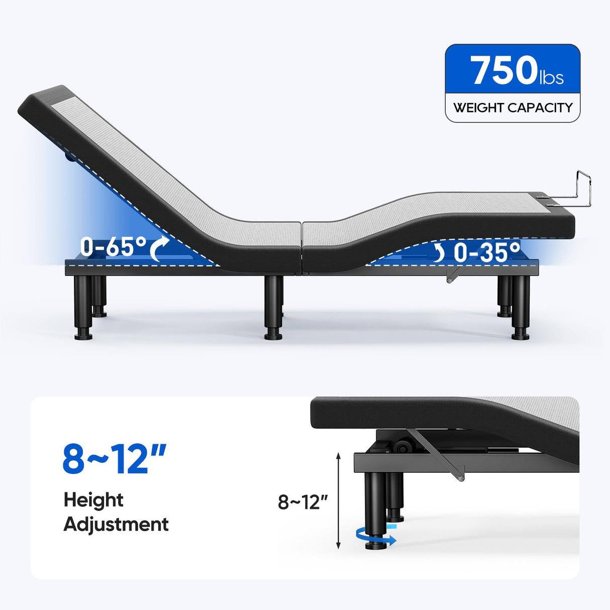 OTDMEL Split King Adjustable Bed Frame with Adjustable Legs, Electric Bed Base Frame with Wireless Remote, Zero Gravity & Anti-Snore, Split King OTDMEL