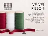 Vitalizart Christmas Velvet Ribbon Set 3/8" x 15 Yd Wooden Spool Fabric Trim 3 Rolls * 5 Yd for Christmas Wreath Decoration Handmade Craft Ornaments Gift Wrapping & Bow Making Vitalizart