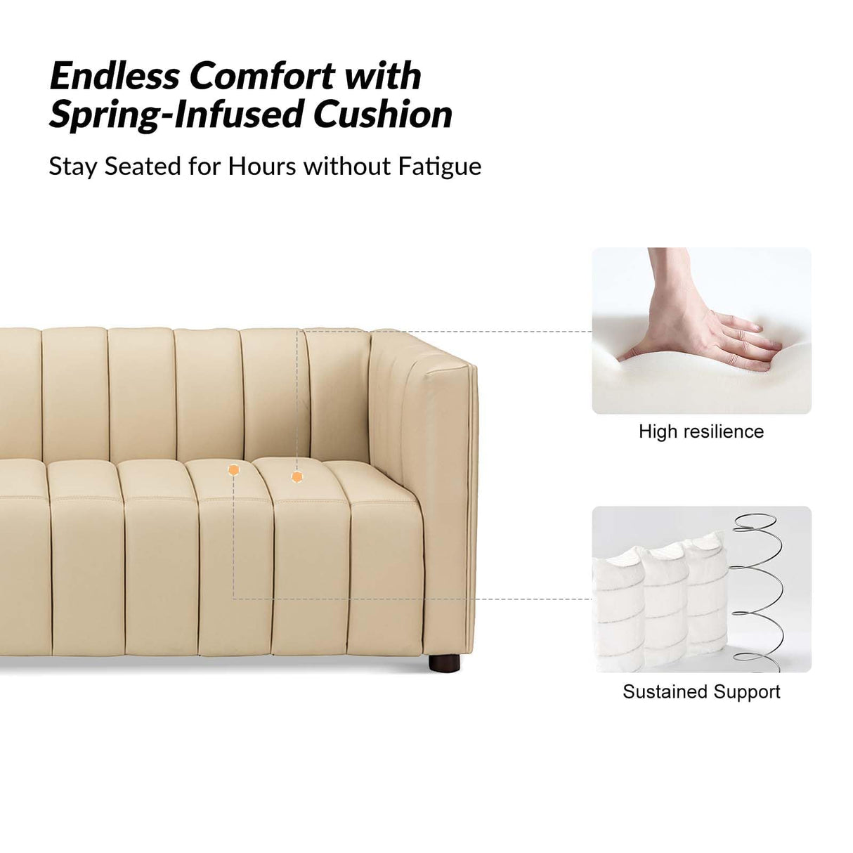 HULALA HOME 83" Genuine Leather Sofa, Sofa Leather for Living Room, 3 Seater Sofa Couch Top Layer Leather Large Sofa Furniture with Channel Tufted Seat Back & Square Arms (Beige) HULALA HOME