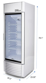 PremiumLevella PRF125DX Glass Door Display Refrigerator 12.5 cu ft Commercial Beverage Cooler Merchandiser With Customizable Lightbox - Silver PremiumLevella