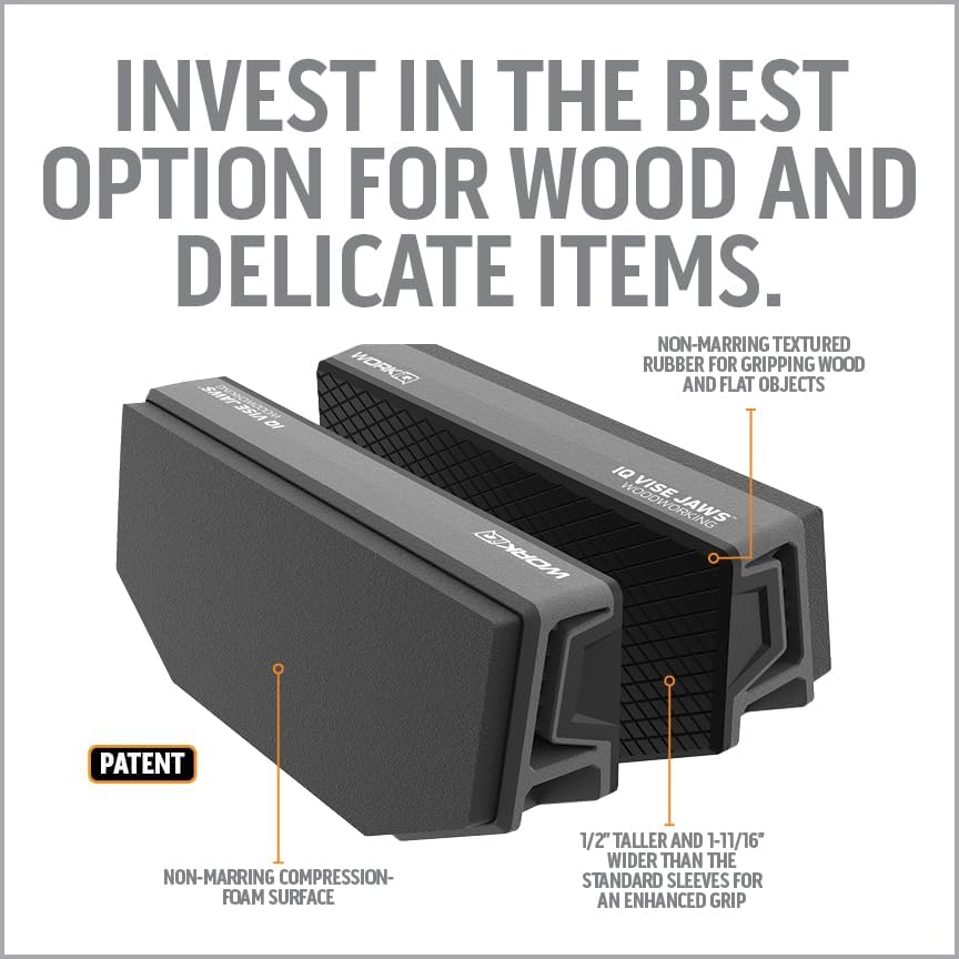 Work IQ Tools Woodworking Vise Jaws | Reversible Multi-Functional Jaws | Expanded Jaw Height and Width for Secure Grip on Fine Hardwood and Molding | Compatible with IQ Vise WORK IQ TOOLS