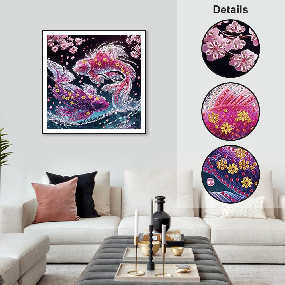 WSLWXSHM 5D Special Shape Diamond Art Kits for Beginners, Diamond Painting Kits for Adults Fish, Crystal Rhinestones Diamond Painting for Home Wall Decoration Gift 12×12inch/30×30cm, Brocaded Carp WSLWXSHM