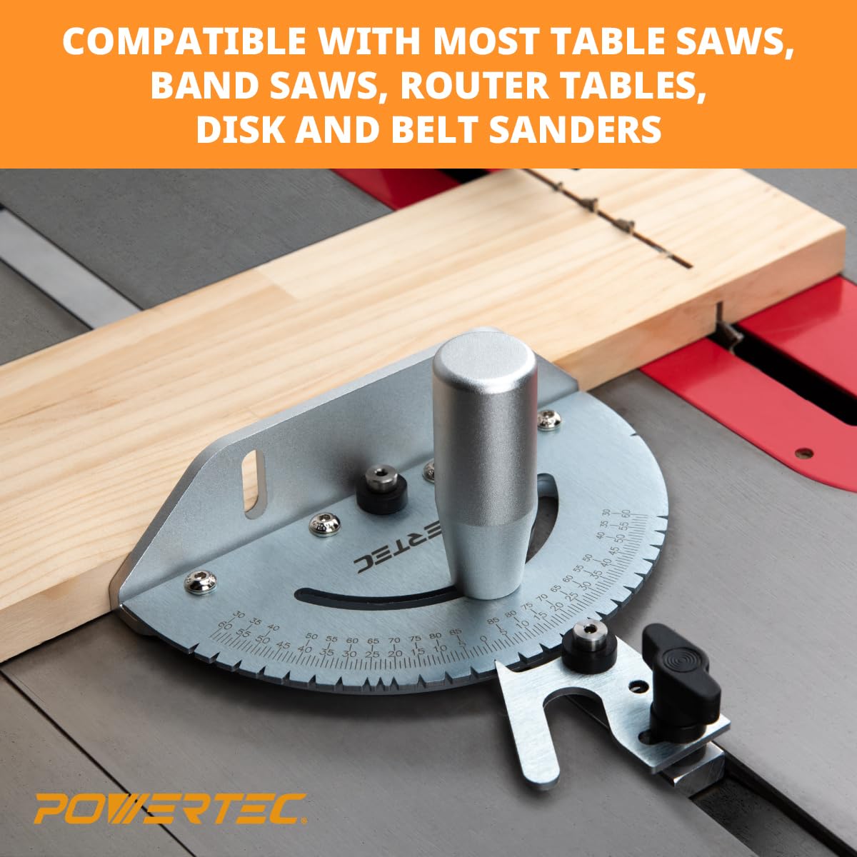 POWERTEC Universal Table Saw Miter Gauge and Aluminum Miter Bar, 27 Angle Stops Miter Gauge, Works w/Table Saws, Band Saw, Router Table (71142) POWERTEC