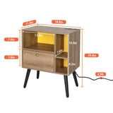 VIWODS Nightstand with Charging Station and LED Lights, Bedside Table with Solid Wood Legs for Bedroom, Oak and Yellow VIWODS