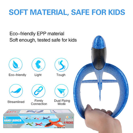 BooTaa 4 Pack Airplane/Flying Toys, 17.5" Large Throwing Foam Plane/Gliders, 2 Flight Mode, Birthday Gifts for Girls Kids 3 4 5 6 7 8 9 10 11 12 Year Old Boys,Outdoor Sport Game Toys BooTaa
