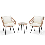 ECOTOUGE 3 Pieces Wicker Patio Bistro Set, Patio Rattan Dining Set with Glass Top Table and Cushions, Outdoor Conversation Furniture Set for Porch, Backyard and Garden (Beige) ECOTOUGE