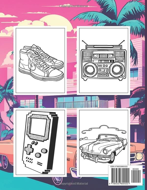 80s Accessories coloring book: 80s retro pop culture , Fashion , Games and Cars nostalgic For Kids and Adults