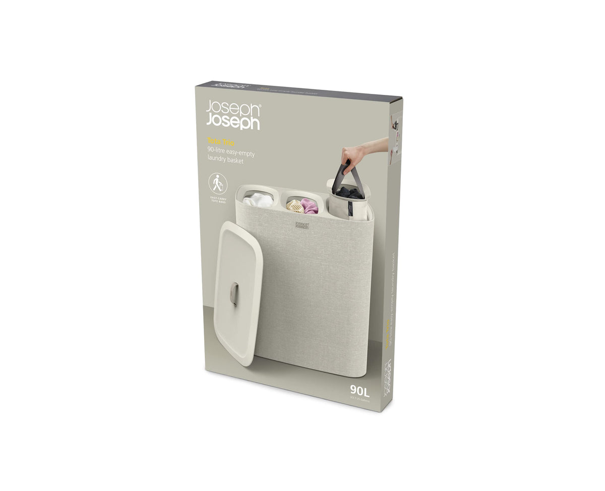 Joseph Joseph Tota Trio 90 liter/23.8 gallon Laundry Hamper Separation Basket with lid, 3 Removable Washing Bags with Handles- Ecru Joseph Joseph