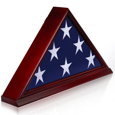 ANLEY Solid Wood Memorial Flag Display Case with Base - Real Glass Front - Wall Mounted Burial Flag Frame - American Veteran USA 5' x9.5' Folded