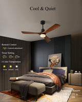 Chriari Modern Ceiling Fans with Lights, 3 Wood Fan Blades, 52" Black with Remote Control, Noiseless Reversible DC Motor for Bedroom/Living Room/Study/Patio Chriari