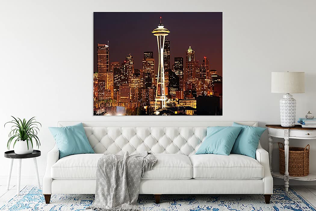 Diamond Painting Seattle Dazzling of The Emerald City Seattle Skyline at Dusk for Adult Painting Kits Diamond Art Perfect for Home Wall Decor 12"x16" Handmade Arting