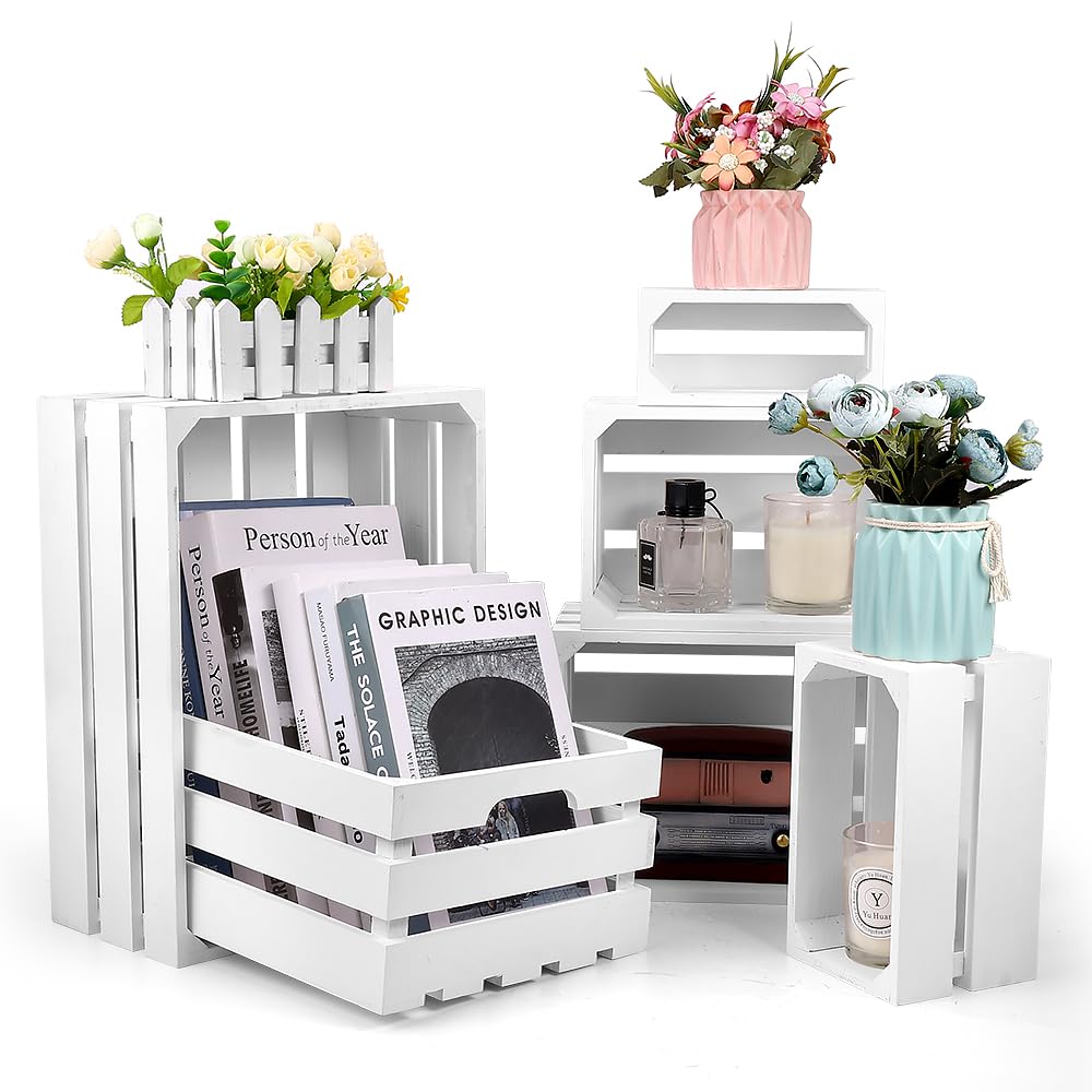 Decor Stacking Containers Set of 6 Decorative Wood Crates Nesting Crates Storage Container, 6 Si ...